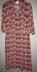 J. Jill Size 4 Tall 4T Long Button Front Dress w/ Pockets Red Geometric Print  - Picture 1 of 4