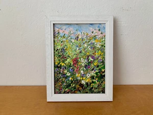 Wildblumen Wiese Ölgemälde auf Malkarton Original Sommerlandschaft Gemälde - Picture 1 of 7