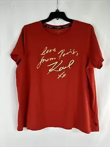 Karl Lagerfield Paris Graphic T-shirt Womens Plus Size 2X Red Rhinestones - Picture 1 of 16