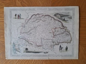 ANTIGUO MAPA DE EUROPA DEL SIGLO XIX JOHN TALLIS HUNGRÍA 1851 RAPILLO COLOREADO A MANO - Imagen 1 de 2