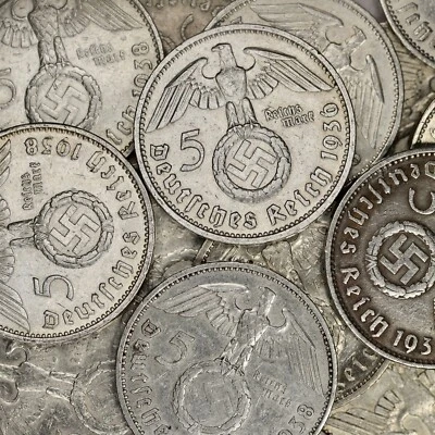 Third Reich WW2 German 5 Reichsmark Hindenburg Silver Coin - Image 1 of 2