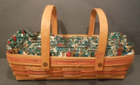 Vtg Longaberger 1991 Bread Basket 2 Hinged Handles Cloth & Plastic Insert Liners Cover