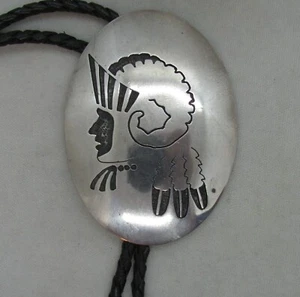 VTG SW STERLING BUFFALO WARRIOR BOLO TIE LARGE SIZE SIGNED--NEW PRICE--- - Picture 1 of 9