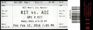 Rit Vs Aic, Februaty 12, 2017, University Arena, Hockey Ticket Stub - Picture 1 of 2