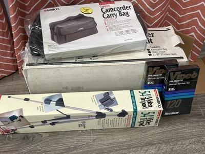 Vintage Ambico Camcorder Starter Kit Bag Tripod & 2 VHS Tapes New Open Box**  - Image 1 of 4