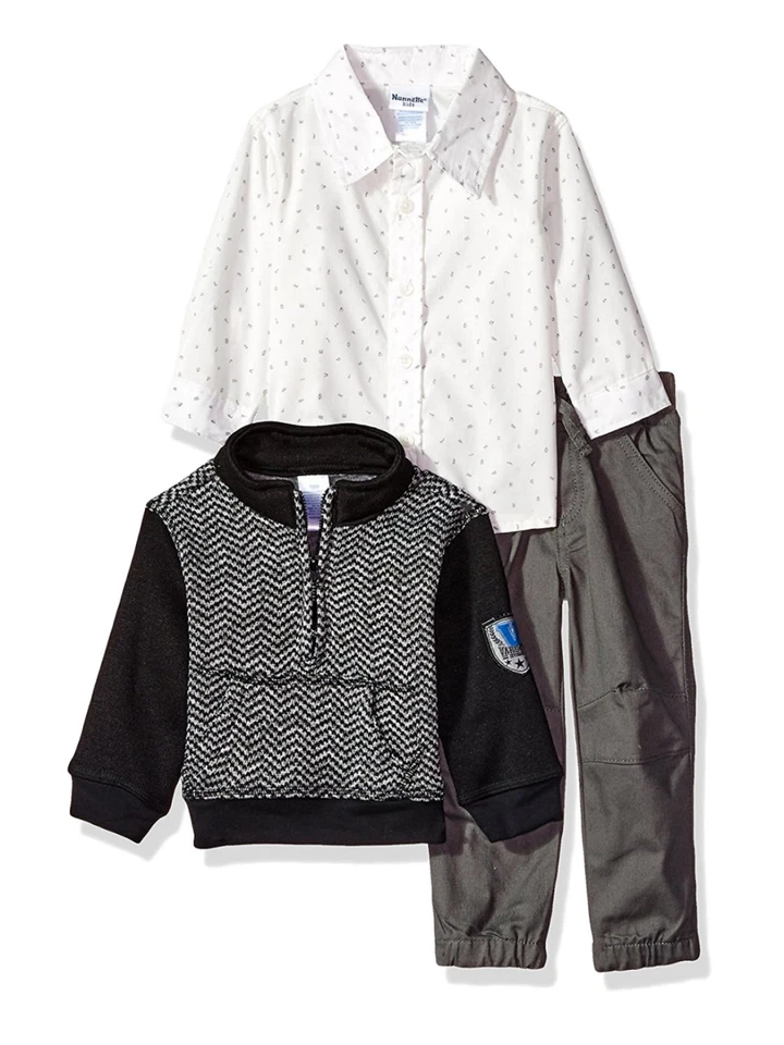 Conjunto de camisa y pantalón tejido suéter negro de 3 piezas para bebés niños Foto 1 de 1