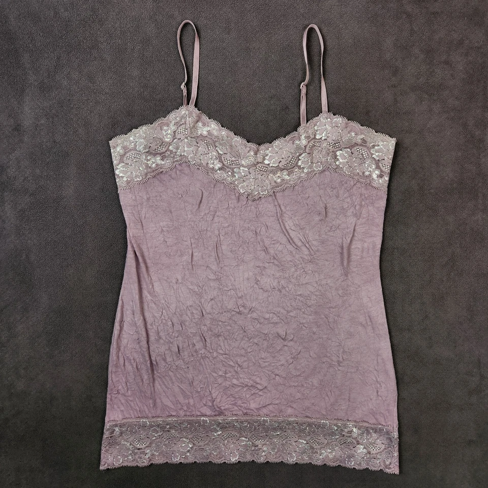 Camiseta sin mangas vintage tocador para mujer mediana lavanda arrugada Y2K encaje ribete camisola Foto 1 de 4