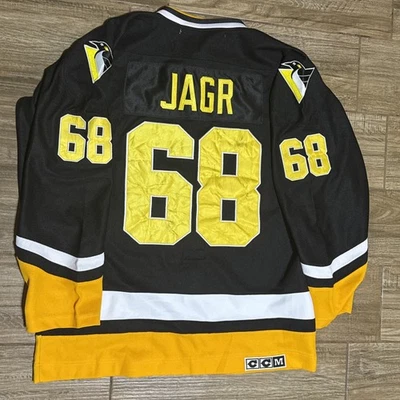 复古 Jaromir Jagr 匹兹堡企鹅队 NHL 曲棍球 CCM 黑色球衣 48/L 码 — 第 1/4 张图片