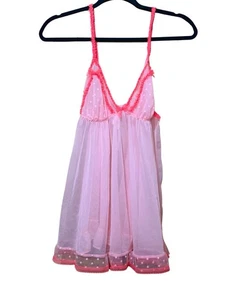 Victoria’s Secret Pink Nightgown Women’s Large Sheer Nylon Lingerie Slip Dress - Picture 1 of 10
