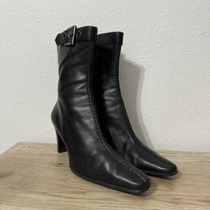 Franco Sarto Black Leather Pointed Toe Heeled Mid Calf Boots Womens Size 8 M - Picture 1 of 12