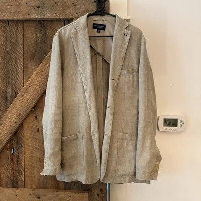 DANIEL CREMIEUX MENS KHAKI 100% LINED Linen SPORT COAT JACKET BLAZER SIZE: M - Image 1 of 4