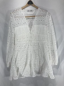 ZARA 2023 WHITE SHORT DRESS WITH CUTWORK Zipper EMBROIDERY SIZE Large RARE - Picture 1 of 24
