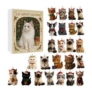 Adventskalender Katze 2025 Blindbox Stil mit 24 einzigartigen Acryl Kätzchen Ornamen ~ - Bild 1 von 9