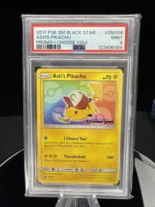 PSA 9 ASH'S PIKACHU SM108 BLACK STAR PROMO SUN & MOON POKEMON CARD MINT - Picture 1 of 2