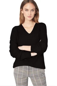 Calvin Klein Women's V Neck Long Poet Sleeves Pullover Sweater Black Small - Picture 1 of 3