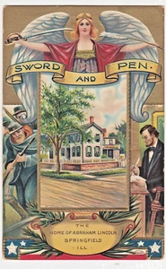 c1909 Schwert & Feder, Heimat von Abraham Lincoln Springfield Illinois Vintage Postkarte - Bild 1 von 2