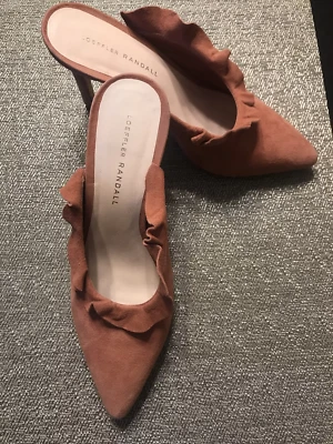Loeffler Randall Langley Suede Ruffle Mule Slide Heels Size 8 B Salmon Color - Image 1 of 4