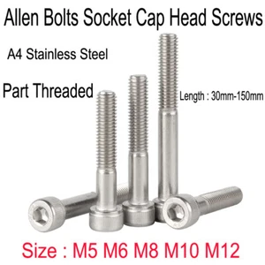 Allen Bolts Socket Cap Screws Hex Head DIN 912 A4 Stainless Steel Part Threaded - Picture 1 of 11