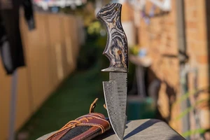 Handmade Damascus Steel Hunting Knife, 10" Survival Knife with Leather Sheath - Picture 1 of 6