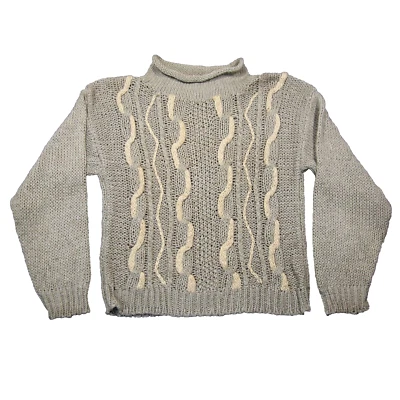 Suéter de Lana Tally Ho De Colección Mujer L Beige Cable Tejido 3D Cuello Simulado Abuela Casa de Campo Foto 1 de 4