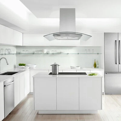 TIEASY 36 Inch Kitchen Stove Fan Island Range Hood 900CFM Three Speed Silver LED New