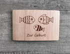 Grußkarte aus Holz Karte nachhaltig Holzkarte Geschenk Geburt süße Fische Fisch