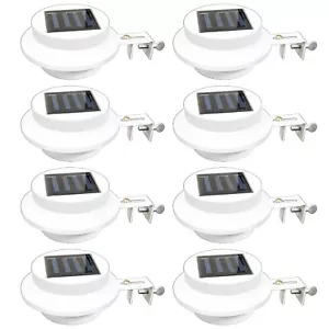 8 Pack Solar Powered LED Outdoor Gutter Lights with Brackets - Water Resistant - Picture 1 of 12