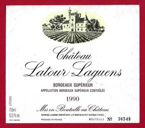 82/55 Etiquette Label BORDEAUX SUPÉRIEUR CHÂTEAU LATOUR-LAGUENS 1990 St Martin - Bild 1 von 3