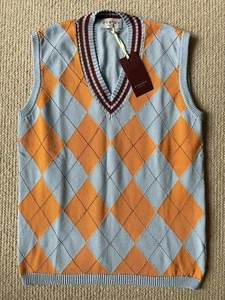PURDEY WOMENS V NECK ARGYLE VEST 100% COTTON SIZE 14 *NEW* BNWT - Picture 1 of 10