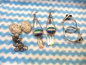 Lot of 4 pre-owned pairs of .925 Sterling Silver Earrings 48.5 grams #773 - Picture 1 of 11