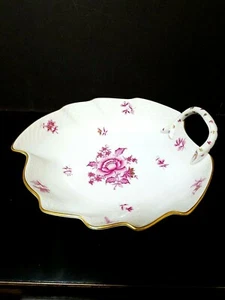 HEREND RASPBERRY NANKING BOUQUET TULIP CANDY DISH FLORAL Gold Trim 8" - Picture 1 of 5
