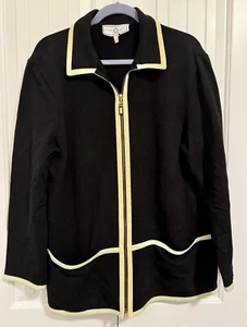 Chaqueta Suéter St John Sport Marie Negra Algodón Negra Cremallera Completa Tejida M EE. UU. De Colección - Imagen 1 de 9