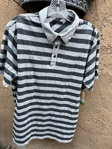 DKNY Jeans GRAY Short Sleeve Striped Polo Shirt- Men's Sz L - NEW - Picture 1 of 10