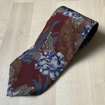 Enrico Coveri Men's Tie Burgundy Brown Blue Floral 100% Silk 57” - Изображение 1 из 4