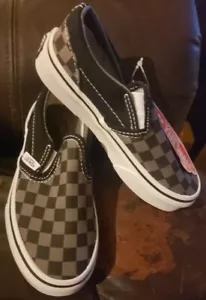 VANS UNISEX Kids Classic Slip-On Sneakers BLACK/PEWTER CHECKERBOARD Size 11.5M - Picture 1 of 6