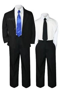 4pc Set Infant Boy Toddler Wedding Black Formal Tuxedo Suit +A Satin Color Tie - Picture 1 of 19