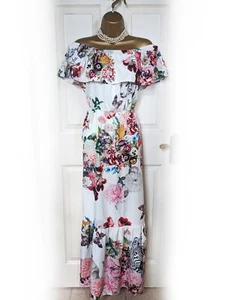 MARY KATRANTZOU X LIPSY White Floral Botanical Bardot Maxi Dress, Size 12 - BNWT - Picture 1 of 8