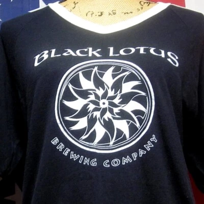 BLACK LOTUS BREWING COMPANY med T shirt Clawson V-neck tee Michigan defunct - Image 1 of 3