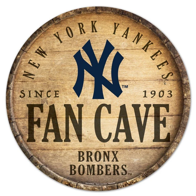 MLB New York Yankees Fan Cave 14 Inch Round Barrel Top Wooden Sign - Image 1 of 1