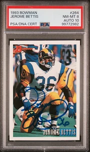 Tarjeta de novato firmada por Jerome Bettis 1993 RAMS Bowman #264 PSA 8 automático 10 RC Pop 1 - Imagen 1 de 2