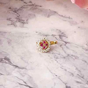 Nose Pin Pink and White Gold Plated Nose Ring Nose Cuff - Picture 1 of 6