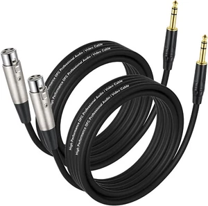 EBXYA Female XLR to Stereo 1/4 Inch (6.35mm) Gold Plated TRS Jack - 1m - 2 Pack - Picture 1 of 6