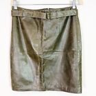LAUNDRY BY SHELLI SEGAL DARK GREEN LEATHER SKIRT WITH BELT SZ 8 NWT