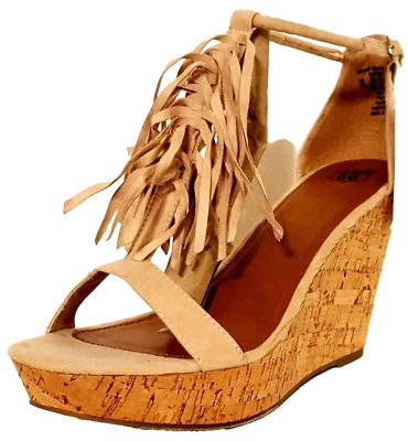 ROUTE 66 39885 TRIXIE - Sandalia plataforma flecos cuña tacón corcho para mujer - Talla 10 Foto 1 de 4