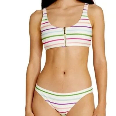Top e parte inferior de bikini KATE SPADE (NUEVO CON ETIQUETAS) con cremallera frontal, rayas de fiesta, talla XS Foto 1 de 4