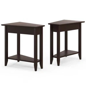 2 PCS  Irregular Narrow Sofa Side Nightstand 2-Tier End Table w/ Storage Shelf - Picture 1 of 8