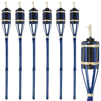 6x Blue 60cm Bamboo Garden Fire Torches Outdoor Paraffin Oil Tiki Lantern - Image 1 of 4