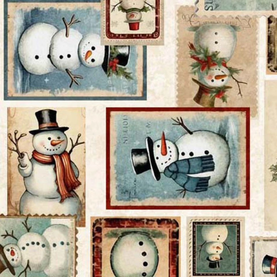QT FABRICS Wonderful Christmastime Christmas Snowman Patched Cotton Fabric