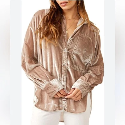 Free People We The Free Night Skies Mushroom Velvet Blouse Size XS Retail $168 - Image 1 of 4