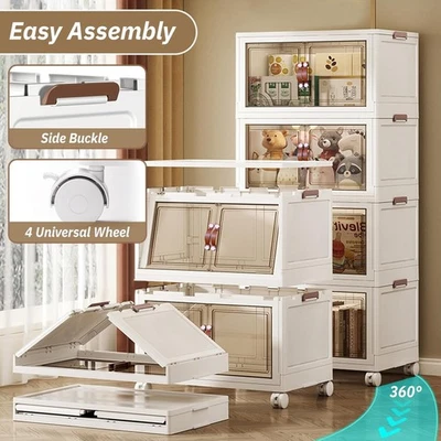 4 Pack Collapsible Storage Bins Wheels Cart Stackable Organizer Box Cabinets US - Image 1 of 4